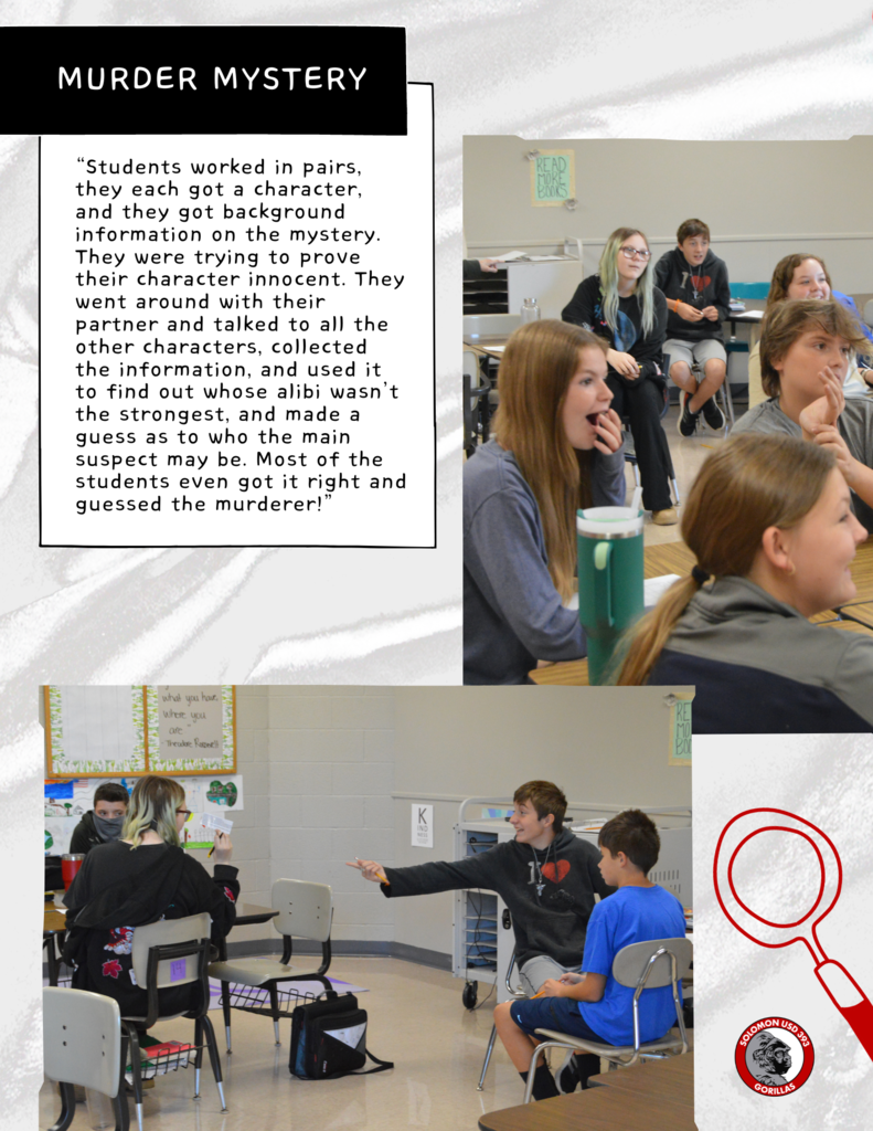 Miss Thompson's students doing a murder mystery activity